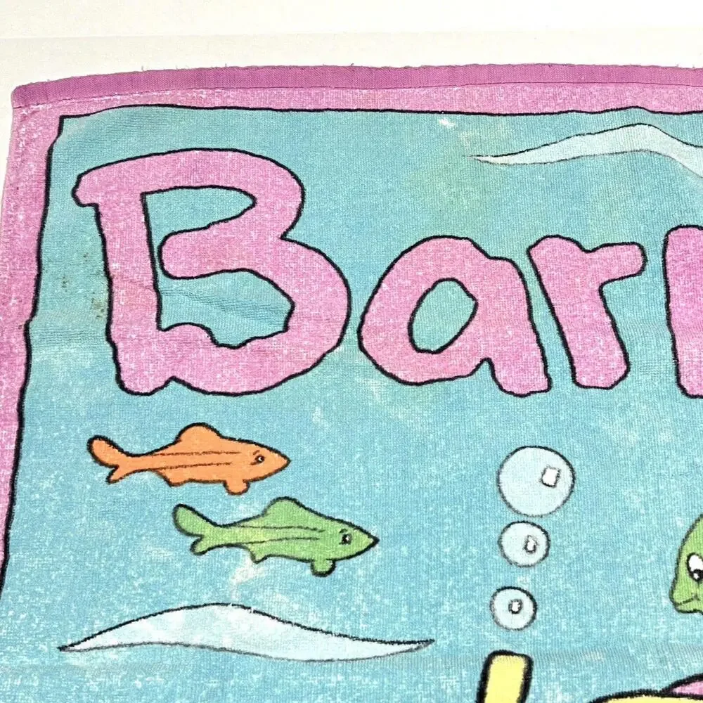 Vintage Barney Bath Beach Towel 57”x28.5” 1992 Snorkel Water FADED DISTRESSED